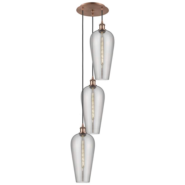Image 1 Ballston Chelsea 15"W 3 Light Copper Cord Pendant w/ Light Smoke Shade