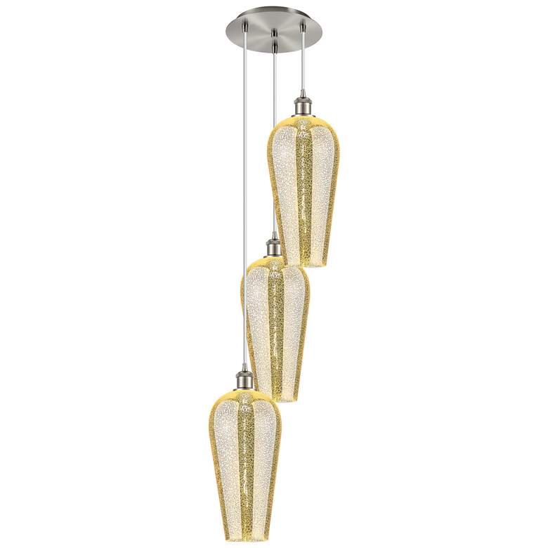 Image 1 Ballston Chelsea 15"W 3 Light Nickel Cord Pendant w/ Mercury Shade