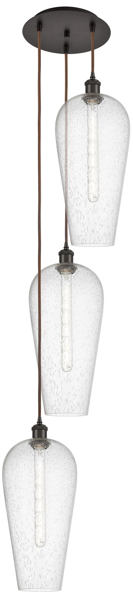 Ballston Chelsea 15"W 3 Light Oiled Bronze Cord Pendant w/ Seedy Shade