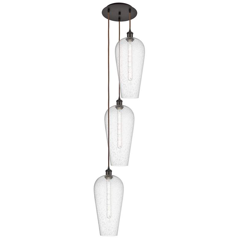 Image 1 Ballston Chelsea 15"W 3 Light Oiled Bronze Cord Pendant w/ Seedy Shade