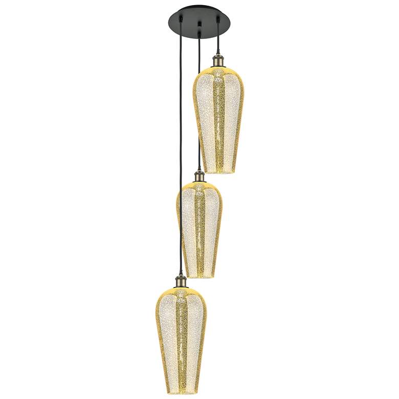 Image 1 Ballston Chelsea 15"W 3-Lt Black Brass Cord Pendant w/ Mercury Shade
