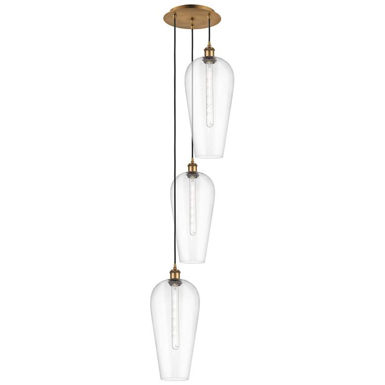 Image 1 Ballston Chelsea 15"W 3-Lt Brushed Brass Cord Pendant w/ Clear Shade