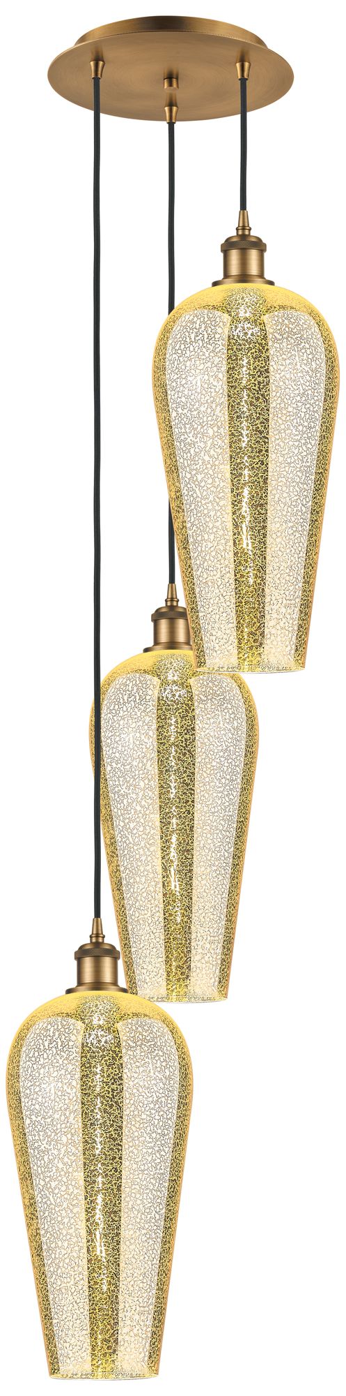 Ballston Chelsea 15"W 3-Lt Brushed Brass Cord Pendant w/ Mercury Shade