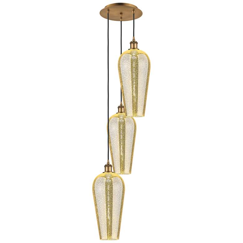 Image 1 Ballston Chelsea 15"W 3-Lt Brushed Brass Cord Pendant w/ Mercury Shade