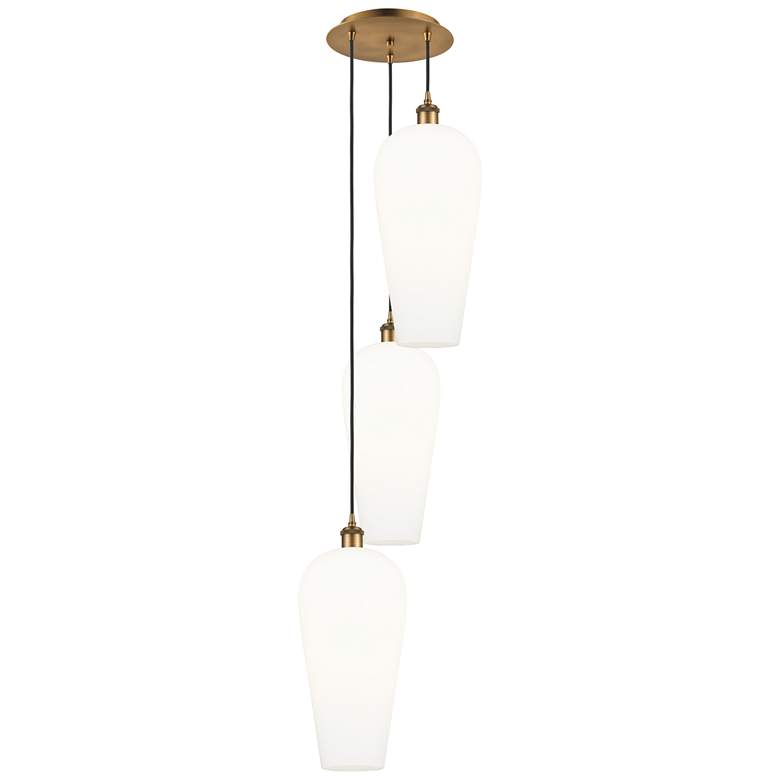 Image 1 Ballston Chelsea 15"W 3-Lt Brushed Brass Cord Pendant w/ White Shade