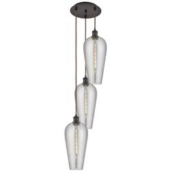 Ballston Chelsea 15"W 3-Lt Oiled Bronze Cord Pendant w/ Light Smoke Shade