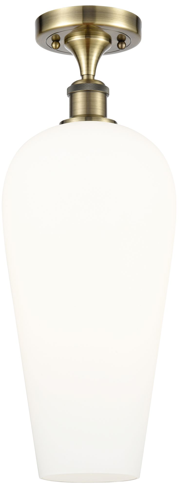 Ballston Chelsea 8"W Antique Brass Semi.Flush Mount With White Shade