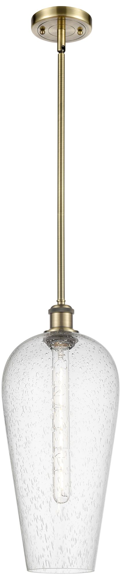 Ballston Chelsea 8"W Antique Brass Stem Hung Mini Pendant w/ Seedy Shade