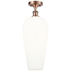 Ballston Chelsea 8"W Antique Copper Semi.Flush Mount With White Shade