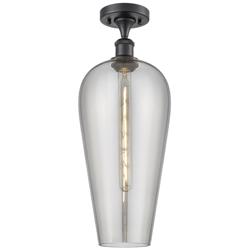 Ballston Chelsea 8"W Matte Black Semi.Flush Mount w/ Light Smoke Shade