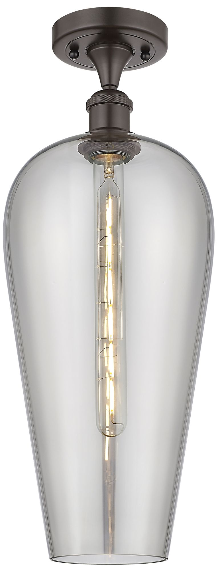 Ballston Chelsea 8"W Oiled Bronze Semi-Flush w/ Light Smoke Shade