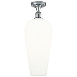 Ballston Chelsea 8"W Polished Chrome Semi.Flush Mount With White Shade