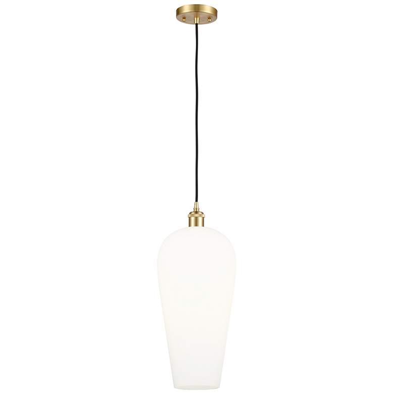 Image 1 Ballston Chelsea 8" Wide Satin Gold Cord Hung Mini Pendant with White Shade
