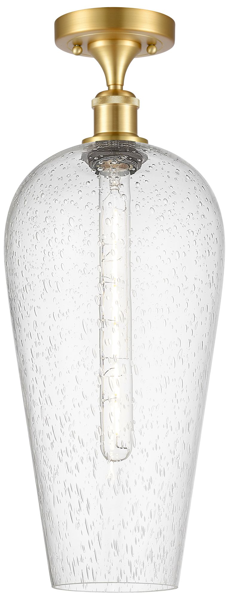 Ballston Chelsea 8" Wide Satin Gold Semi.Flush Mount With Seedy Shade