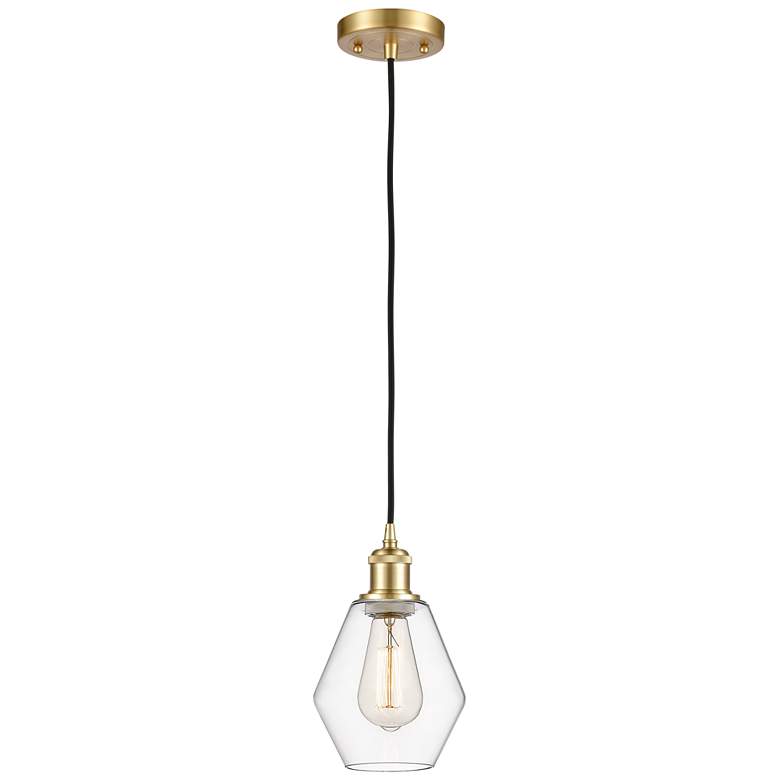 Image 1 Ballston Cindyrella 6" Wide Satin Gold Corded Mini Pendant w/ Clear Sh