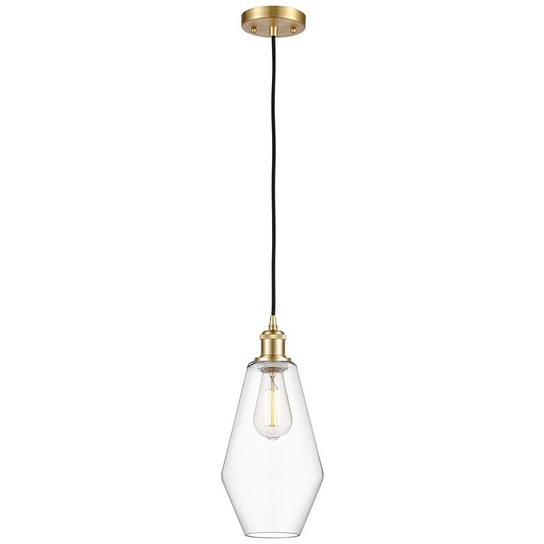 Image 1 Ballston Cindyrella 7" Wide Satin Gold Corded Mini Pendant w/ Clear Sh