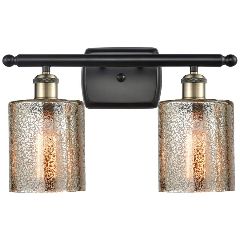 Image 1 Ballston Cobbleskill 16" 2-Light Black Brass Bath Light w/ Mercury Sha
