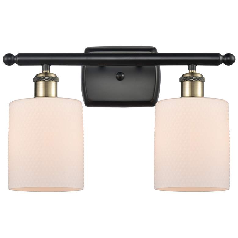 Image 1 Ballston Cobbleskill 16" 2-Light Black Brass Bath Light w/ White Shade
