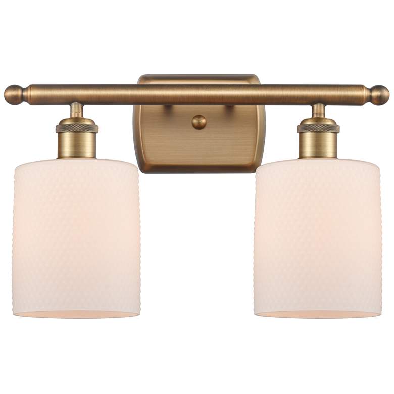 Image 1 Ballston Cobbleskill 16" 2-Light Brushed Brass Bath Light w/ White Sha