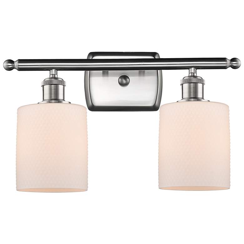 Image 1 Ballston Cobbleskill 16" 2-Light Brushed Nickel Bath Light w/ White Sh