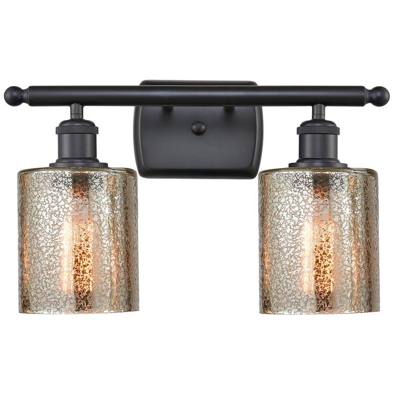 Image 1 Ballston Cobbleskill 16" 2-Light Matte Black Bath Light w/ Mercury Sha