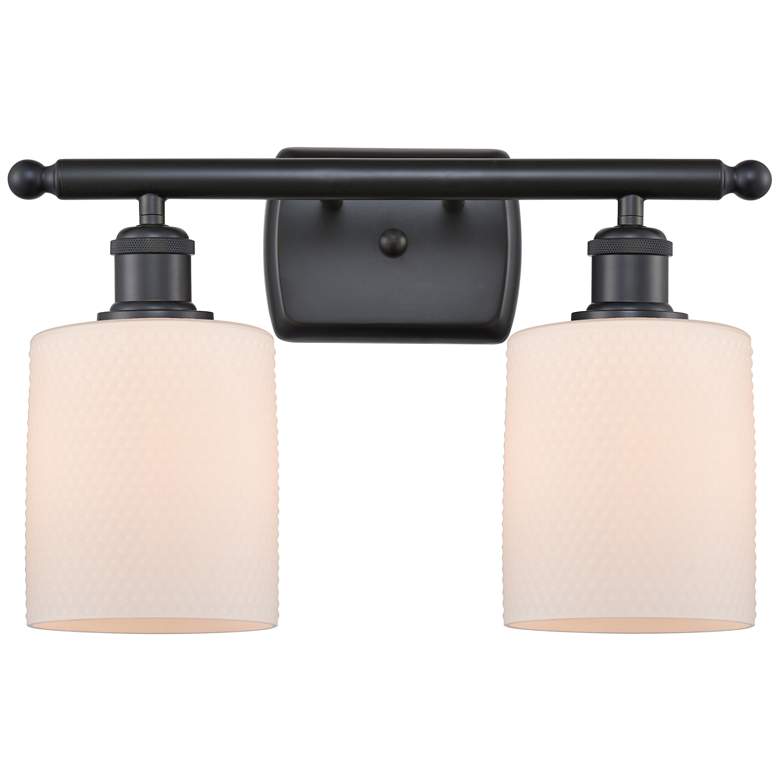 Image 1 Ballston Cobbleskill 16" 2-Light Matte Black Bath Light w/ White Shade