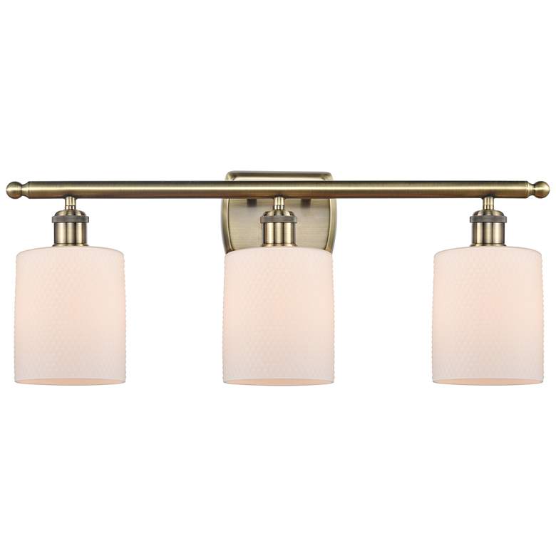 Image 1 Ballston Cobbleskill 26" 3-Light Antique Brass Bath Light w/ White Sha