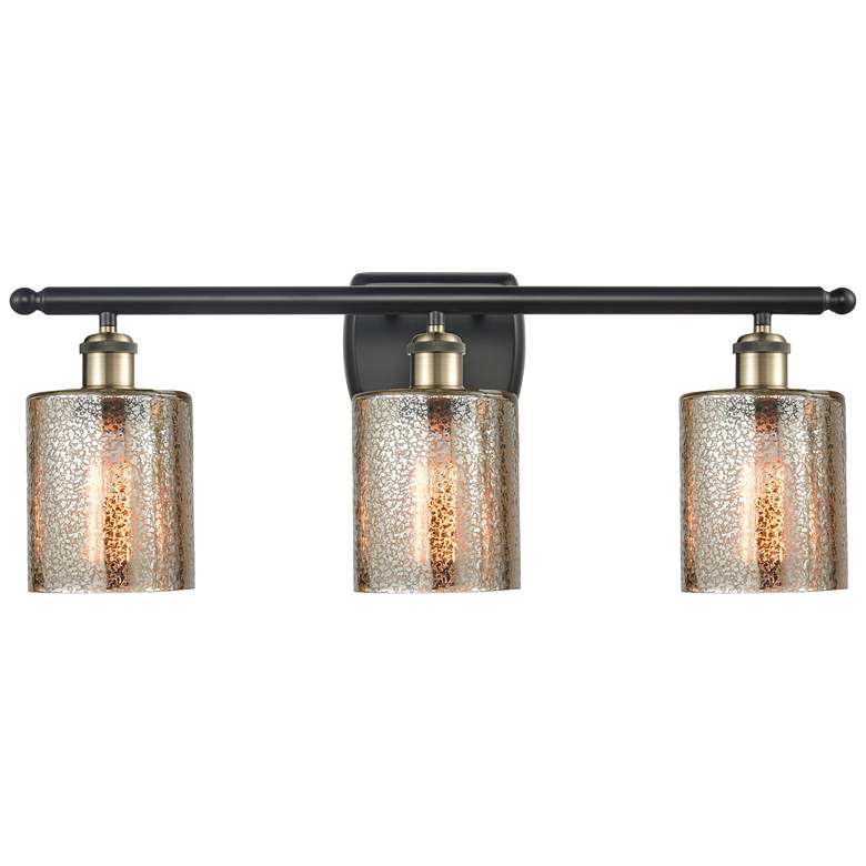 Image 1 Ballston Cobbleskill 26" 3-Light Black Brass Bath Light w/ Mercury Sha