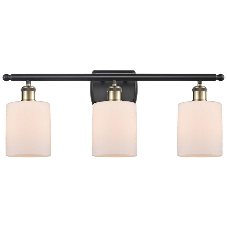Image 1 Ballston Cobbleskill 26" 3-Light Black Brass Bath Light w/ White Shade