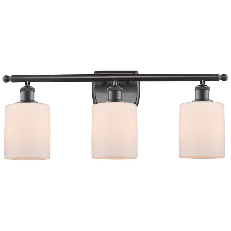 Image 1 Ballston Cobbleskill 26" 3-Light Bronze Bath Light w/ White Shade
