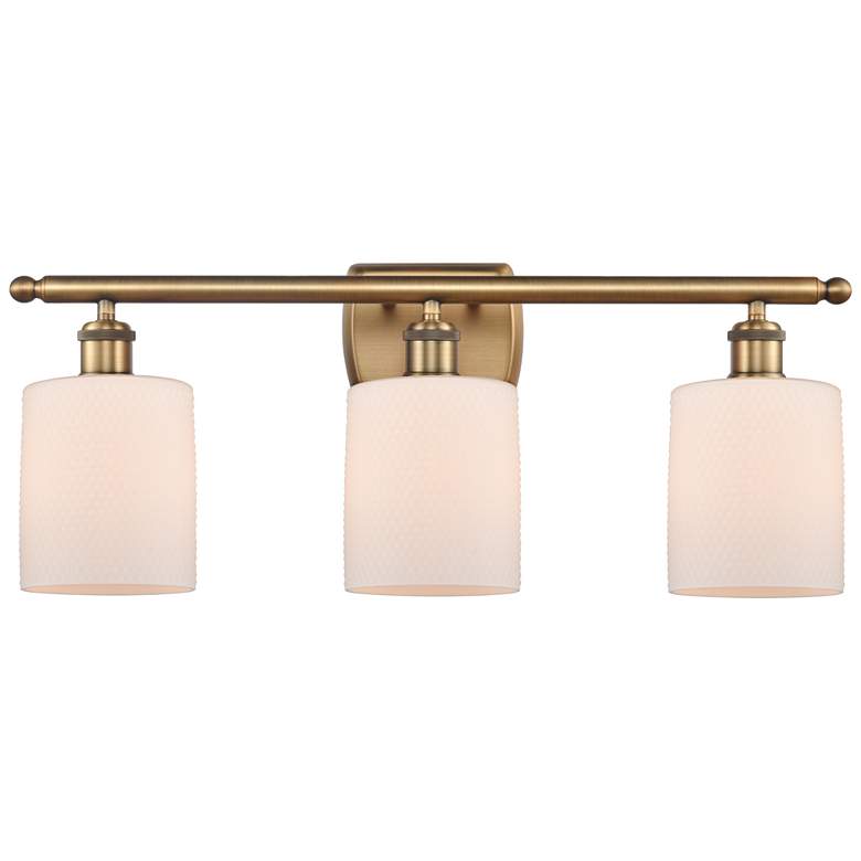 Image 1 Ballston Cobbleskill 26" 3-Light Brushed Brass Bath Light w/ White Sha