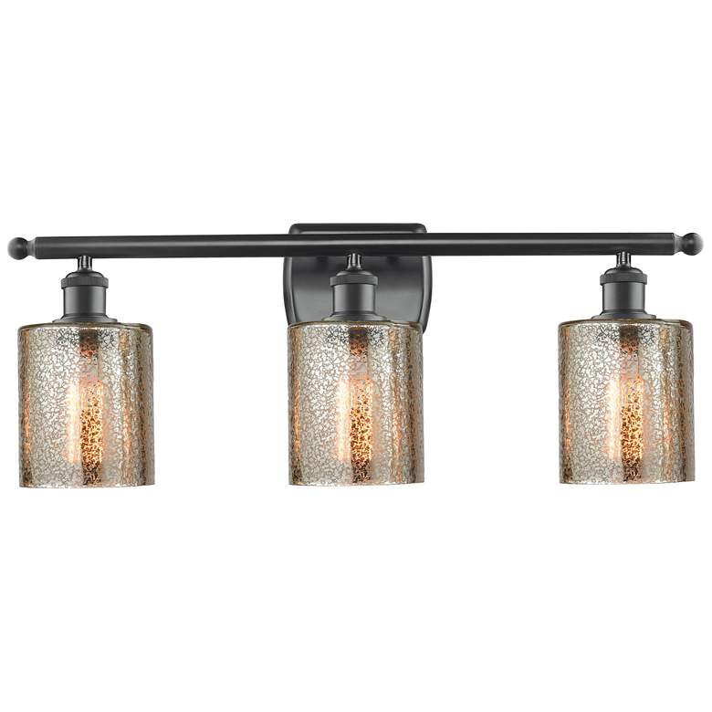 Image 1 Ballston Cobbleskill 26" 3-Light Matte Black Bath Light w/ Mercury Sha