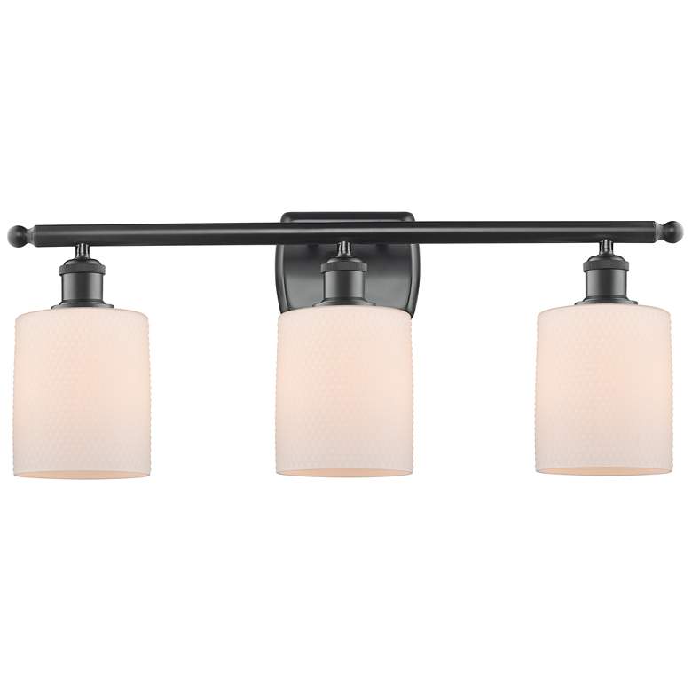 Image 1 Ballston Cobbleskill 26" 3-Light Matte Black Bath Light w/ White Shade