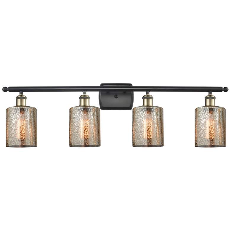 Image 1 Ballston Cobbleskill 36" 4-Light Black Brass Bath Light w/ Mercury Sha