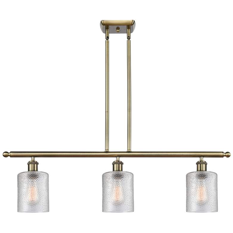 Image 1 Ballston Cobbleskill 36"W 3 Light Antique Brass Island Light w/ Clear