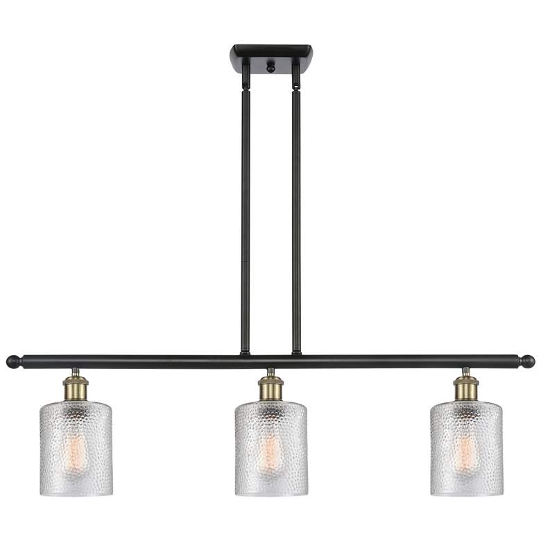 Image 1 Ballston Cobbleskill 36"W 3 Light Black Brass Island Light w/ Clear Sh