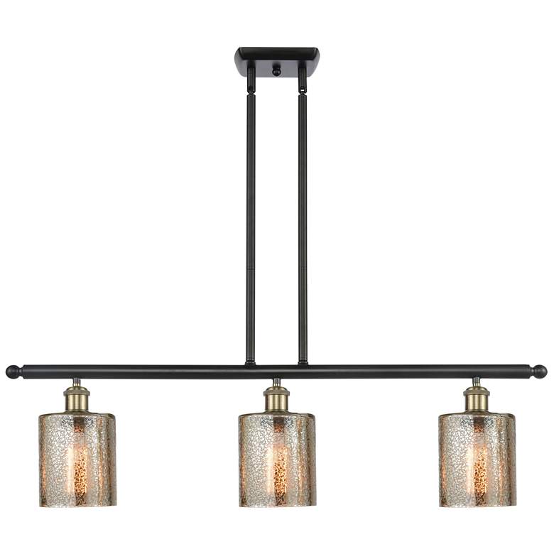 Image 1 Ballston Cobbleskill 36"W 3 Light Black Brass Island Light w/ Mercury