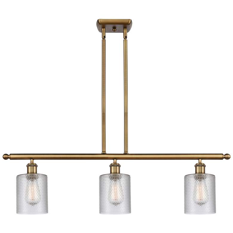 Image 1 Ballston Cobbleskill 36"W 3 Light Brushed Brass Island Light w/ Clear