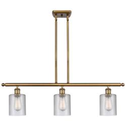 Ballston Cobbleskill 36"W 3 Light Brushed Brass Island Light w/ Clear