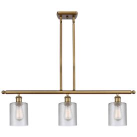 Ballston Cobbleskill 36"W 3 Light Brushed Brass Island Light w/ Clear Ballston Cobbleskill 36"W 3 Light Brushed Brass Island Light w/ Clear