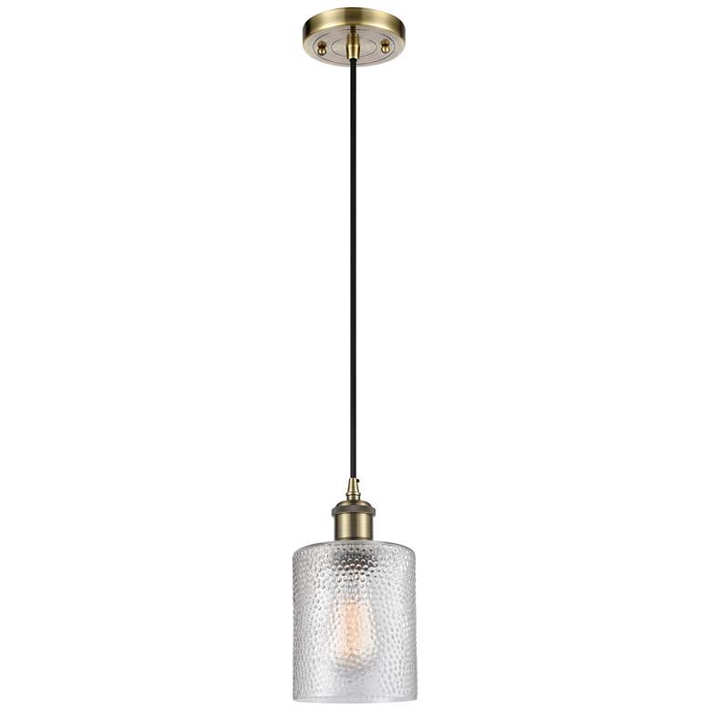 Image 1 Ballston Cobbleskill 5" Antique Brass Corded Mini Pendant w/ Clear Sha