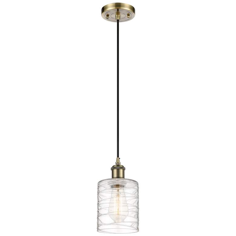 Image 1 Ballston Cobbleskill 5" Antique Brass Corded Mini Pendant w/ Deco Shad