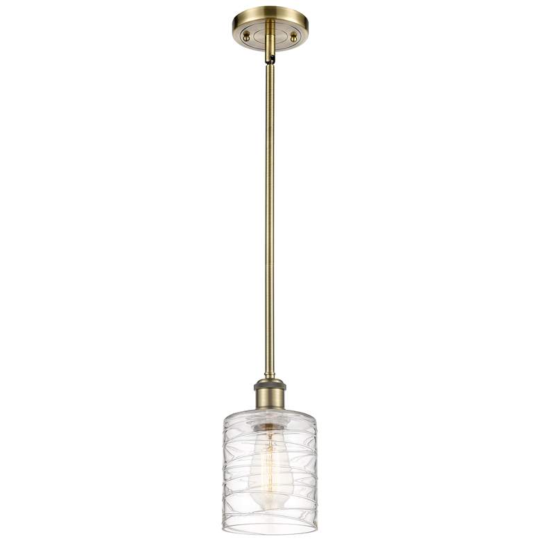 Image 1 Ballston Cobbleskill 5" Antique Brass Mini Pendant w/ Deco Swirl Shade