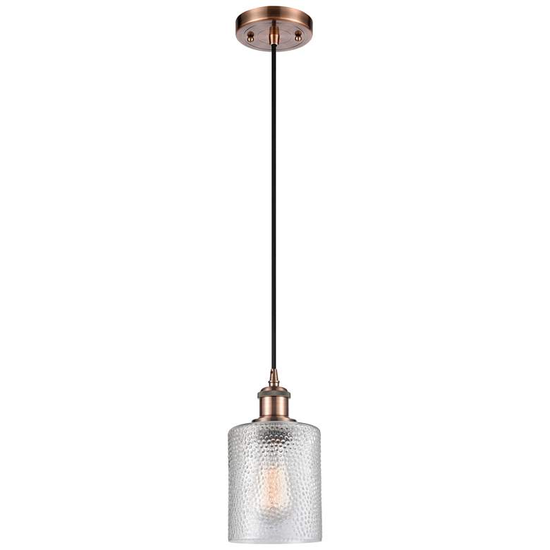 Image 1 Ballston Cobbleskill 5" Antique Copper Corded Mini Pendant w/ Clear Sh