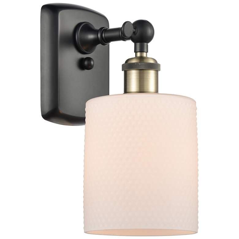 Image 1 Ballston Cobbleskill 5" Black Antique Brass Sconce w/ Matte White Shad