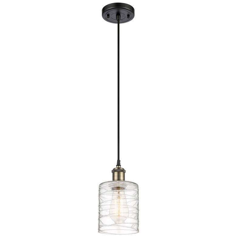 Image 1 Ballston Cobbleskill 5" Black Brass Corded Mini Pendant w/ Deco Shade