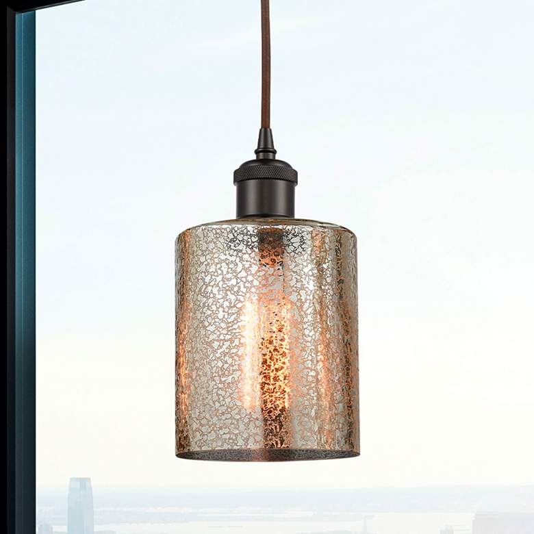 Image 1 Ballston Cobbleskill 5" Bronze Corded Mini Pendant w/ Mercury Shade