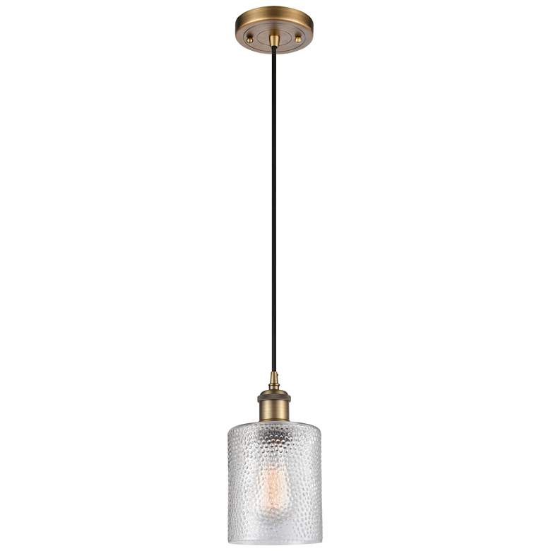 Image 1 Ballston Cobbleskill 5" Brushed Brass Corded Mini Pendant w/ Clear Sha