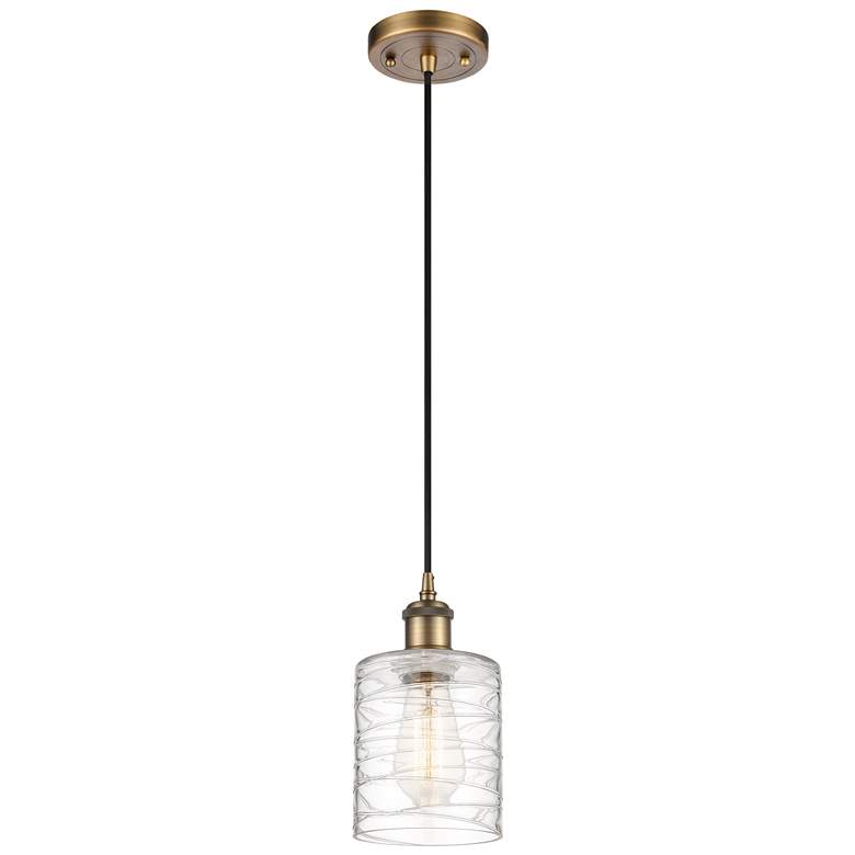 Image 1 Ballston Cobbleskill 5" Brushed Brass Corded Mini Pendant w/ Deco Shad