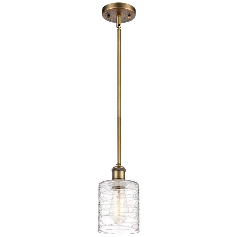 Image 1 Ballston Cobbleskill 5" Brushed Brass Mini Pendant w/ Deco Swirl Shade